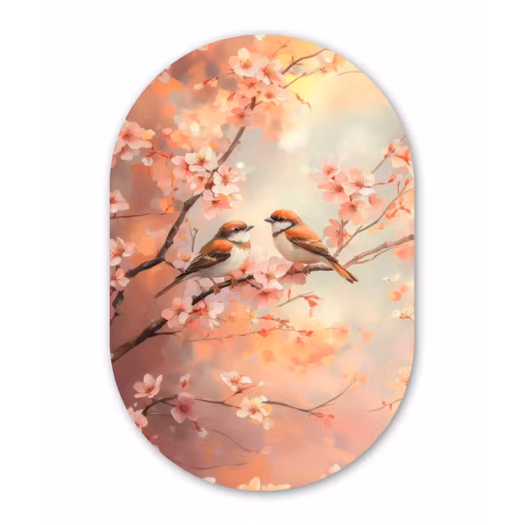 Muurovaal aluminium - Vogels - Romantic - Bloesemtak — 1