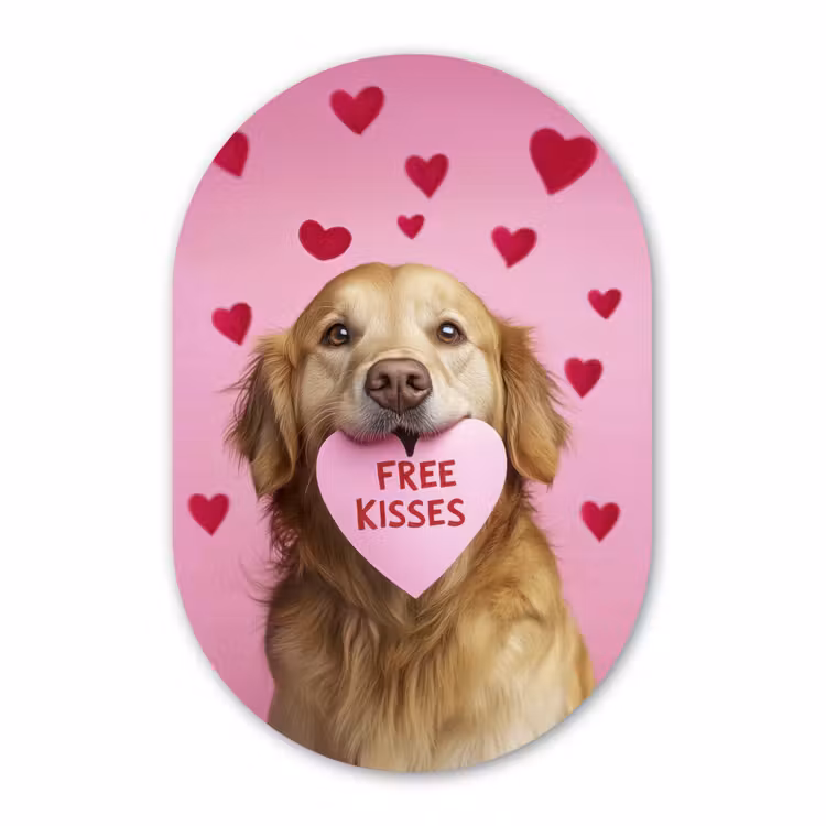Muurovaal aluminium - Hond - Kiss- Valentijn - Hartjes — 1
