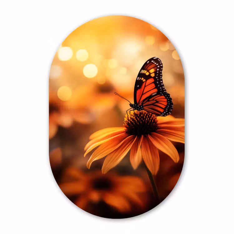 Muurovaal aluminium - Vlinder - Bloemen - Oranje — 1