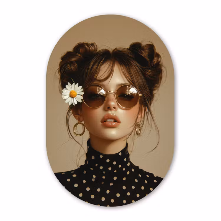 Muurovaal aluminium - Vrouw - Beige - Bloem - Modern - Portret — 1