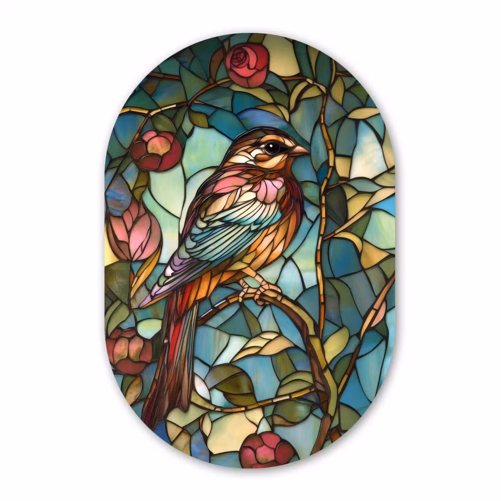 Muurovaal aluminium - Vogel - Tak - Rozen - Mozaïek — 1