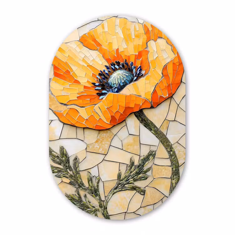 Muurovaal aluminium - Klaprozen - Oranje - Mozaïek - Bladeren — 1