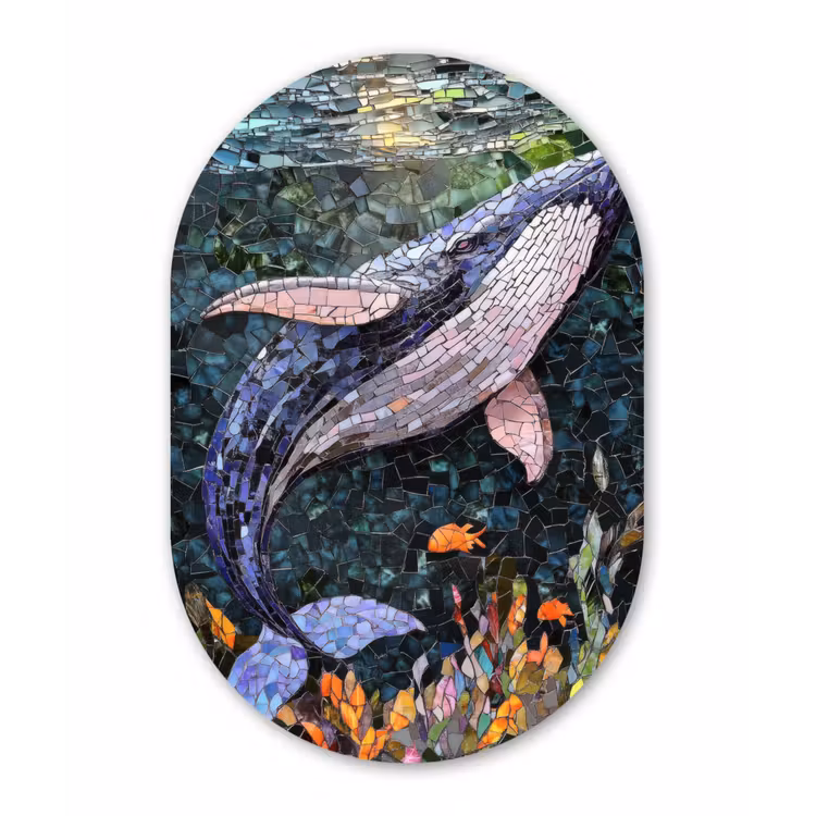 Muurovaal aluminium - Mozaïek - Walvis - Koraal - Water — 1