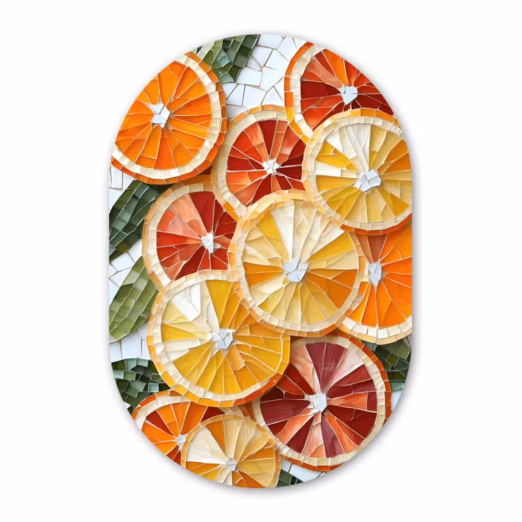 Muurovaal aluminium - Schijfjes - Fruit - Oranje - Mozaïek — 1