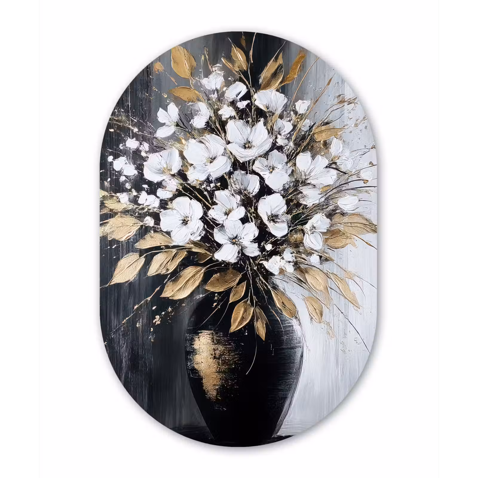 Muurovaal - Glas - Bloemen - Wit - Vaas - Abstract — 1