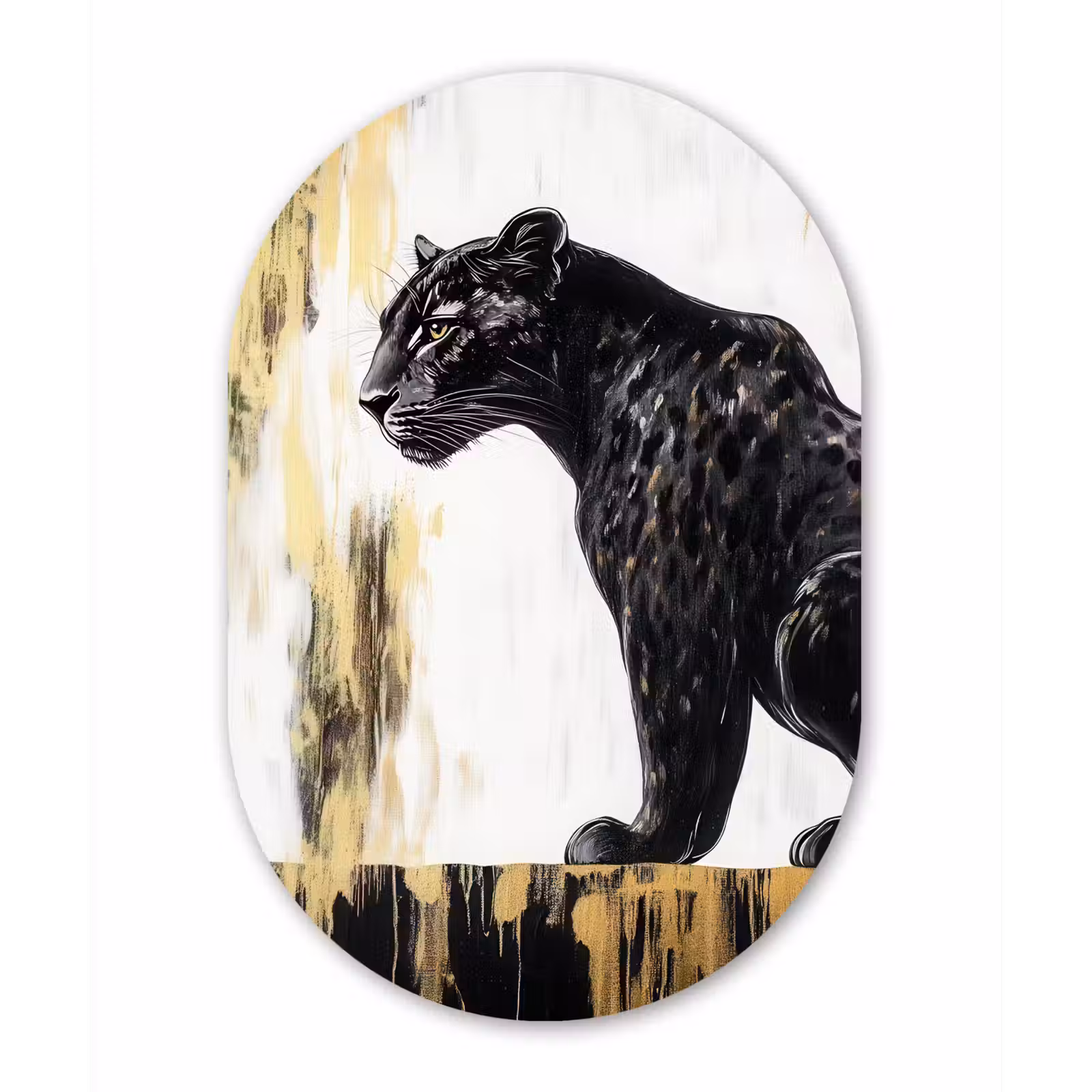 Muurovaal - Glas - Panter - Zwart - Abstract - Goud — 1