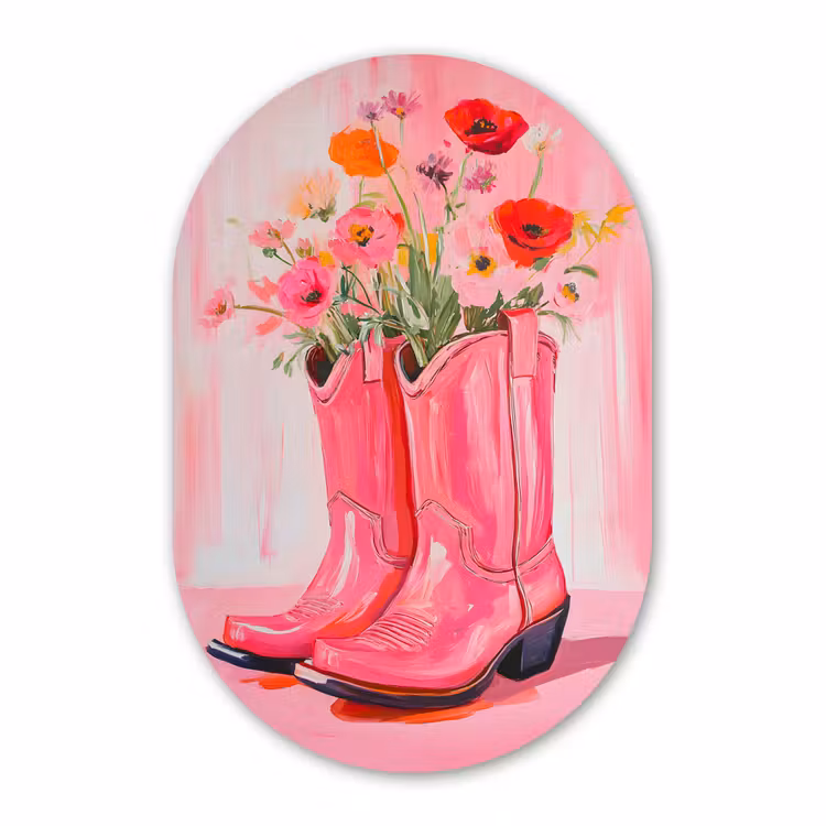 Muurovaal aluminium - Roze - Bloemen - Cowboy — 1