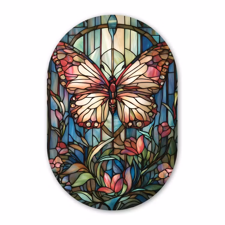 Muurovaal aluminium - Vlinder - Roze - Bloemen - Bladeren — 1