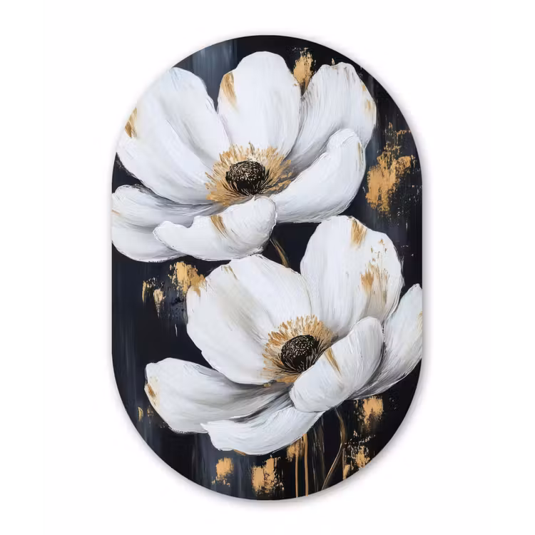Muurovaal - Glas - Bloemen - Wit - Abstract — 1
