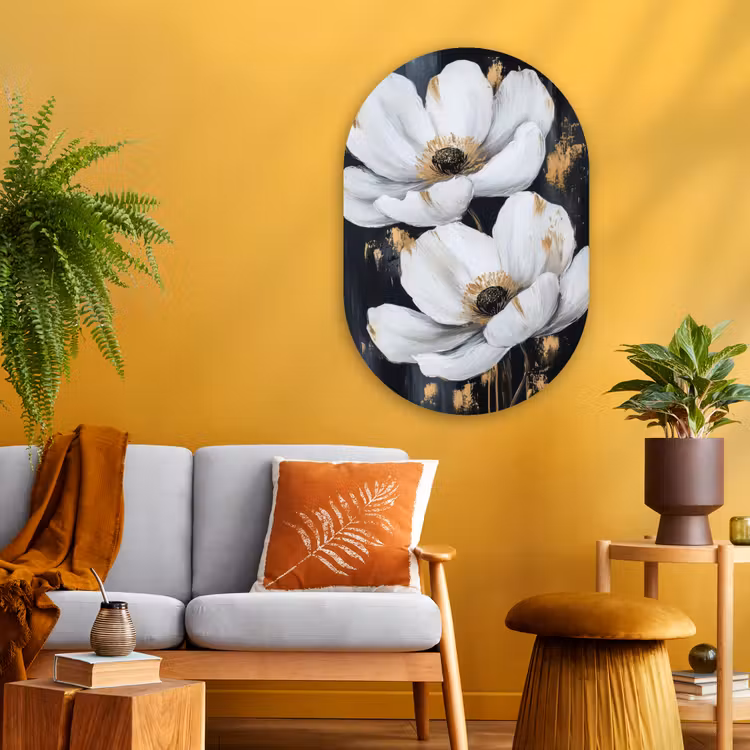 Muurovaal - Glas - Bloemen - Wit - Abstract — 3