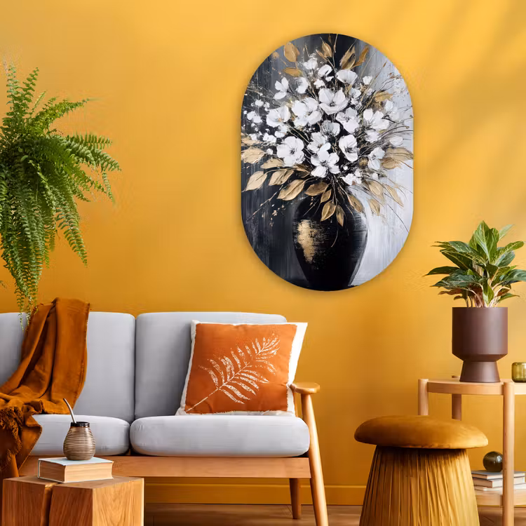 Muurovaal - Glas - Bloemen - Wit - Vaas - Abstract — 3
