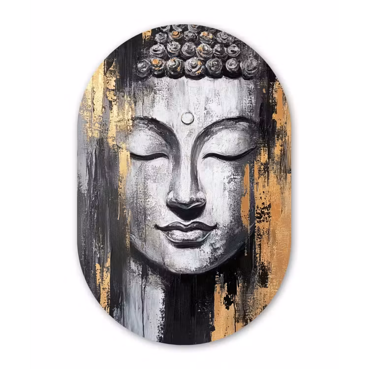 Muurovaal - Glas - Boedhha - Penseelstreken - Goud - Abstract — 1