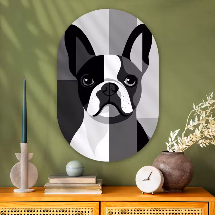 Muurovaal - Glas - Buldog - Zwart - Abstract - Vlakken — 2