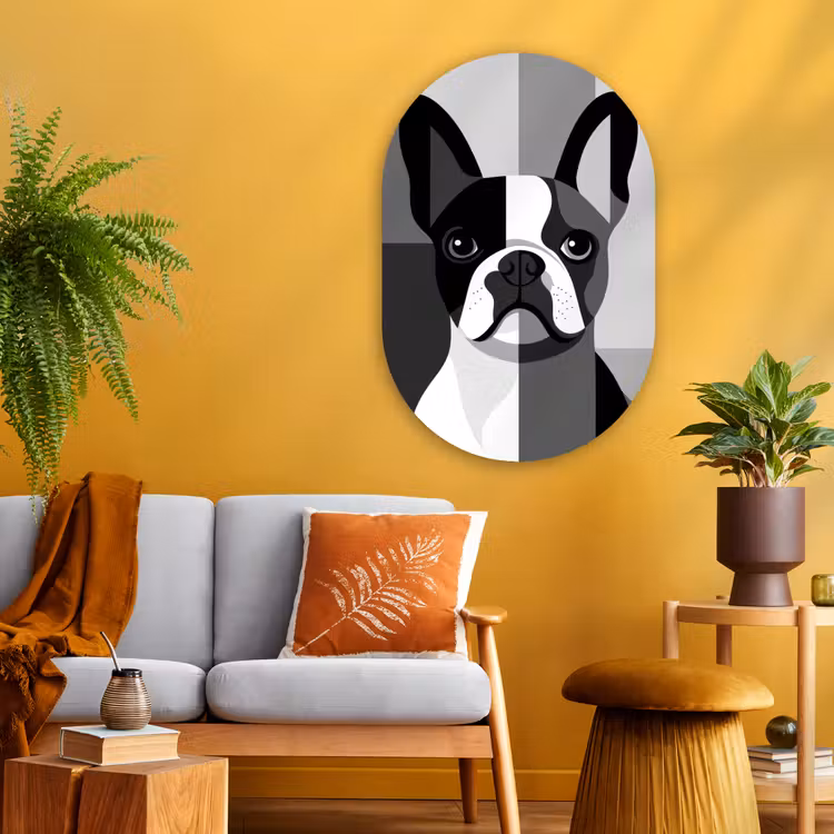 Muurovaal - Glas - Buldog - Zwart - Abstract - Vlakken — 3