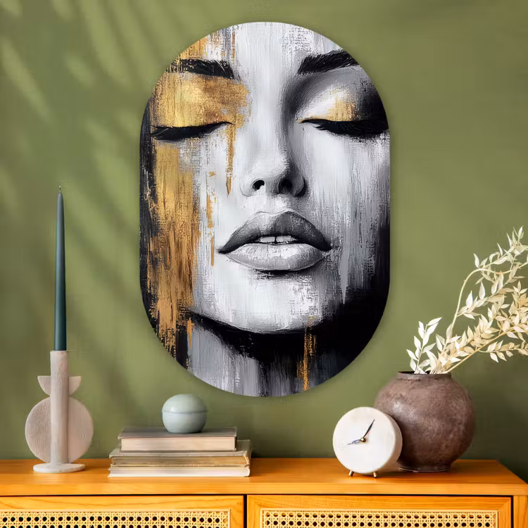 Muurovaal - Glas - Gezicht - Vrouw - Penseelstreken - Abstract — 2