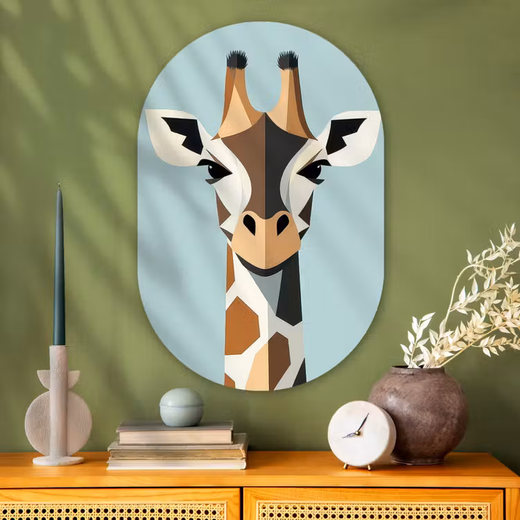 Muurovaal - Glas - Giraffe - Illustratie - Bruin - Minimalistisch — 2