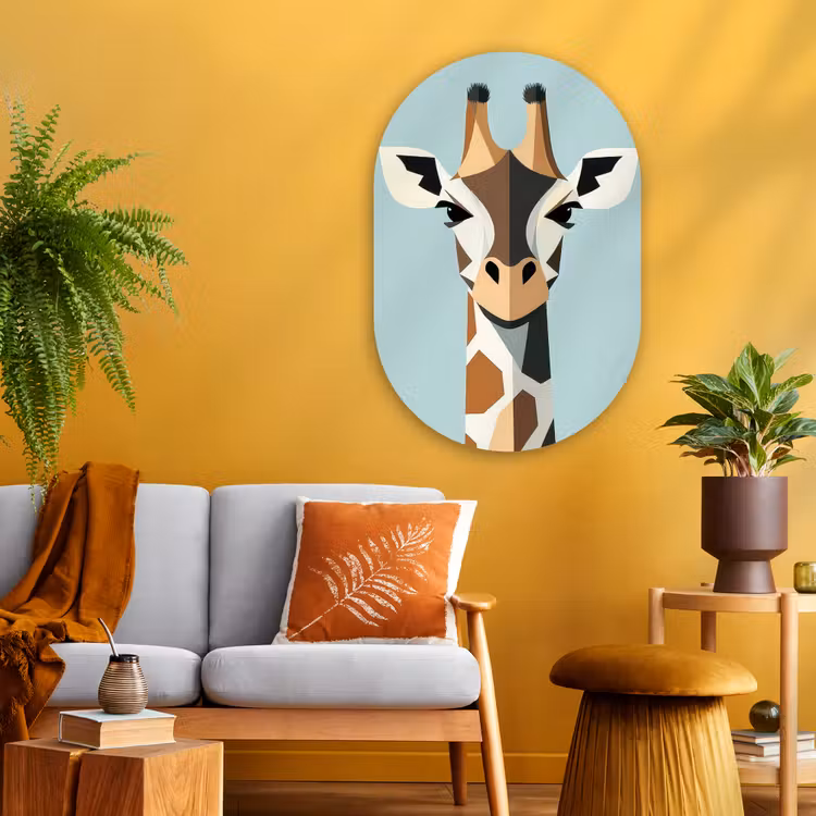 Muurovaal - Glas - Giraffe - Illustratie - Bruin - Minimalistisch — 3