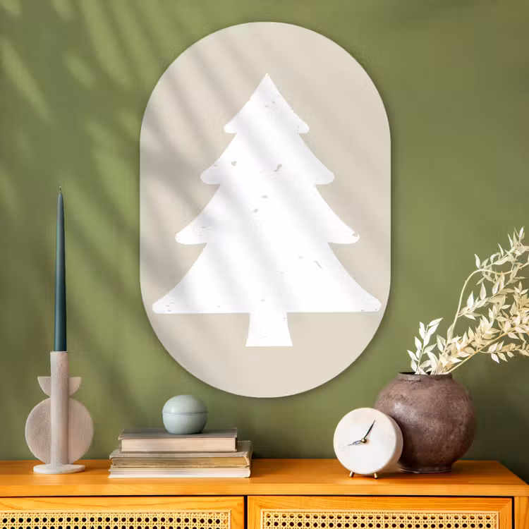 Muurovaal - Glas - Japandi - Kerstboom - Beige - Kerstversiering — 2