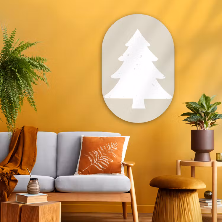 Muurovaal - Glas - Japandi - Kerstboom - Beige - Kerstversiering — 3