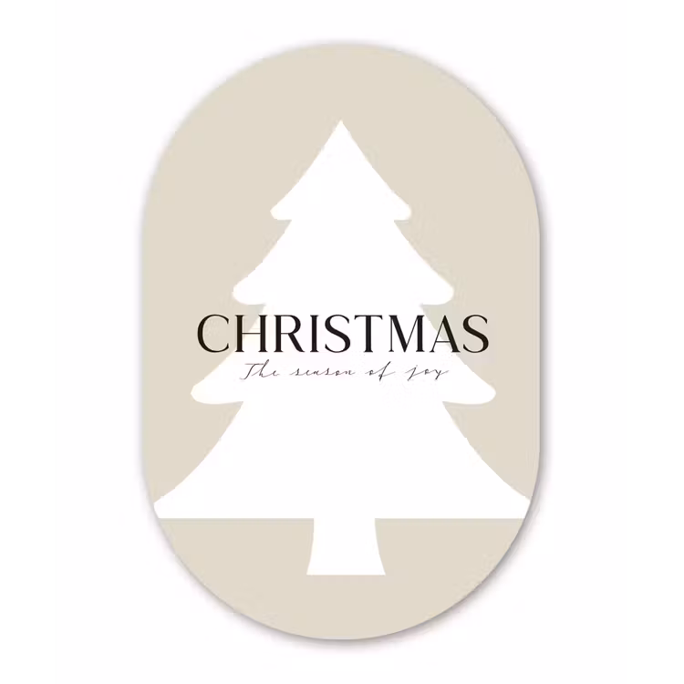 Muurovaal - Glas - Kerstboom - Japandi - Christmas - Beige — 1