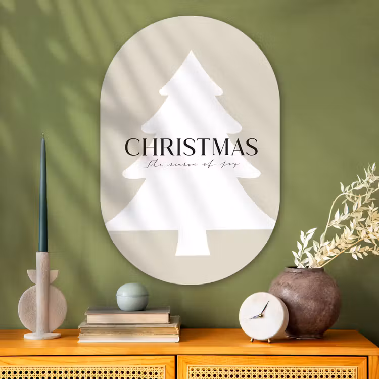Muurovaal - Glas - Kerstboom - Japandi - Christmas - Beige — 2