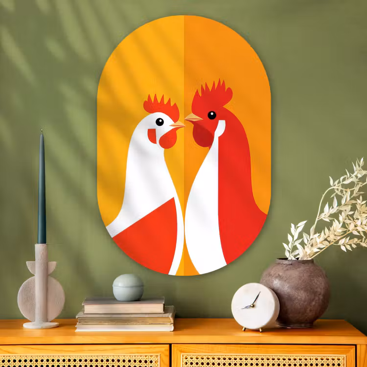 Muurovaal - Glas - Kippen - Oranje - Vlakken — 2