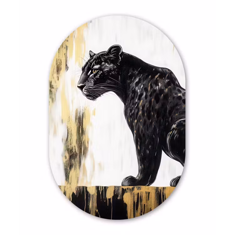 Muurovaal - Glas - Panter - Zwart - Abstract - Goud — 1
