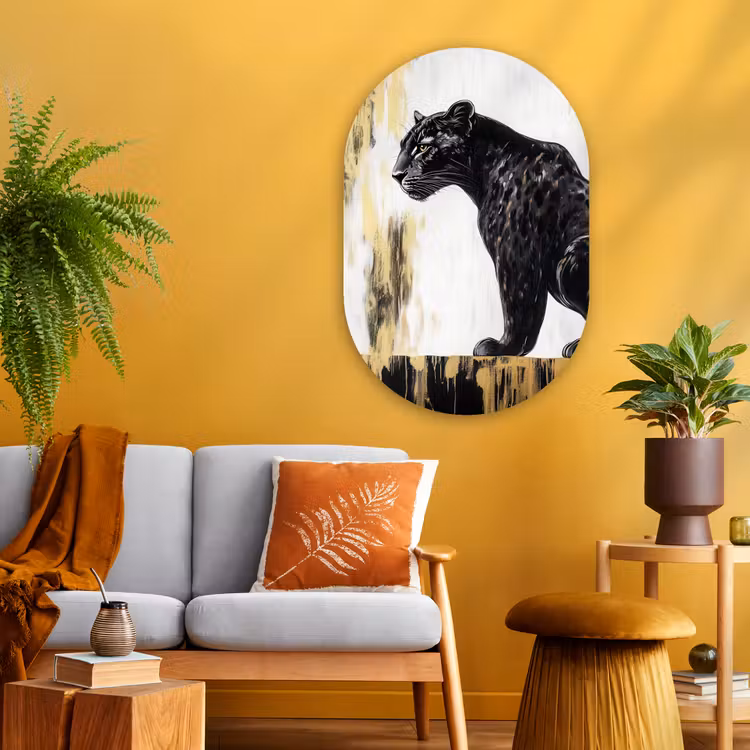 Muurovaal - Glas - Panter - Zwart - Abstract - Goud — 3