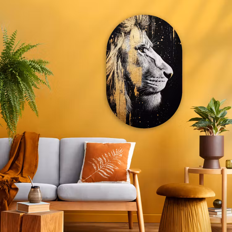 Muurovaal - Glas - Portret - Leeuw - Abstract - Goud — 3