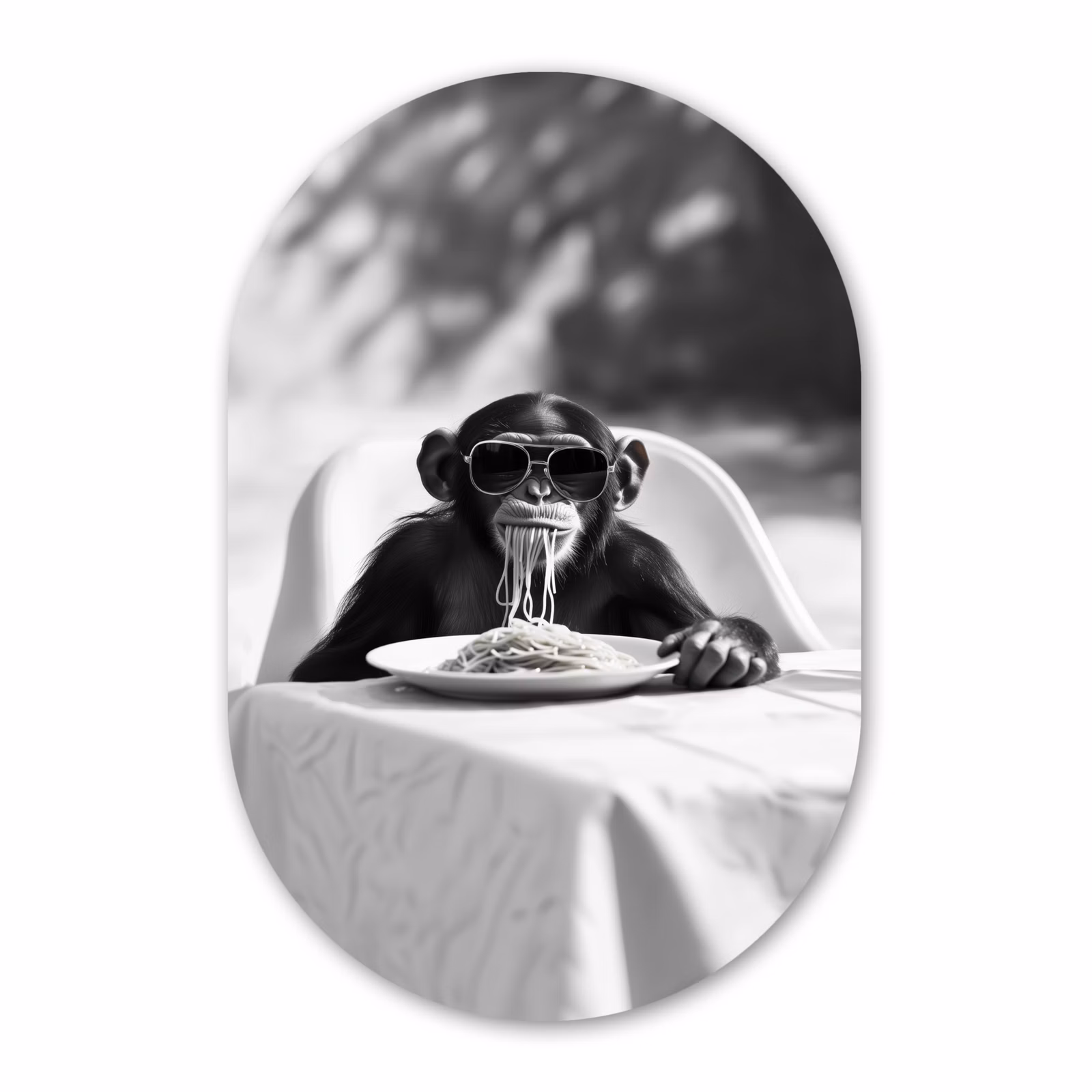 Muurovaal - Glas - Aap - Spaghetti - Zonnebril - Zwart wit - Cool - Dier — 1