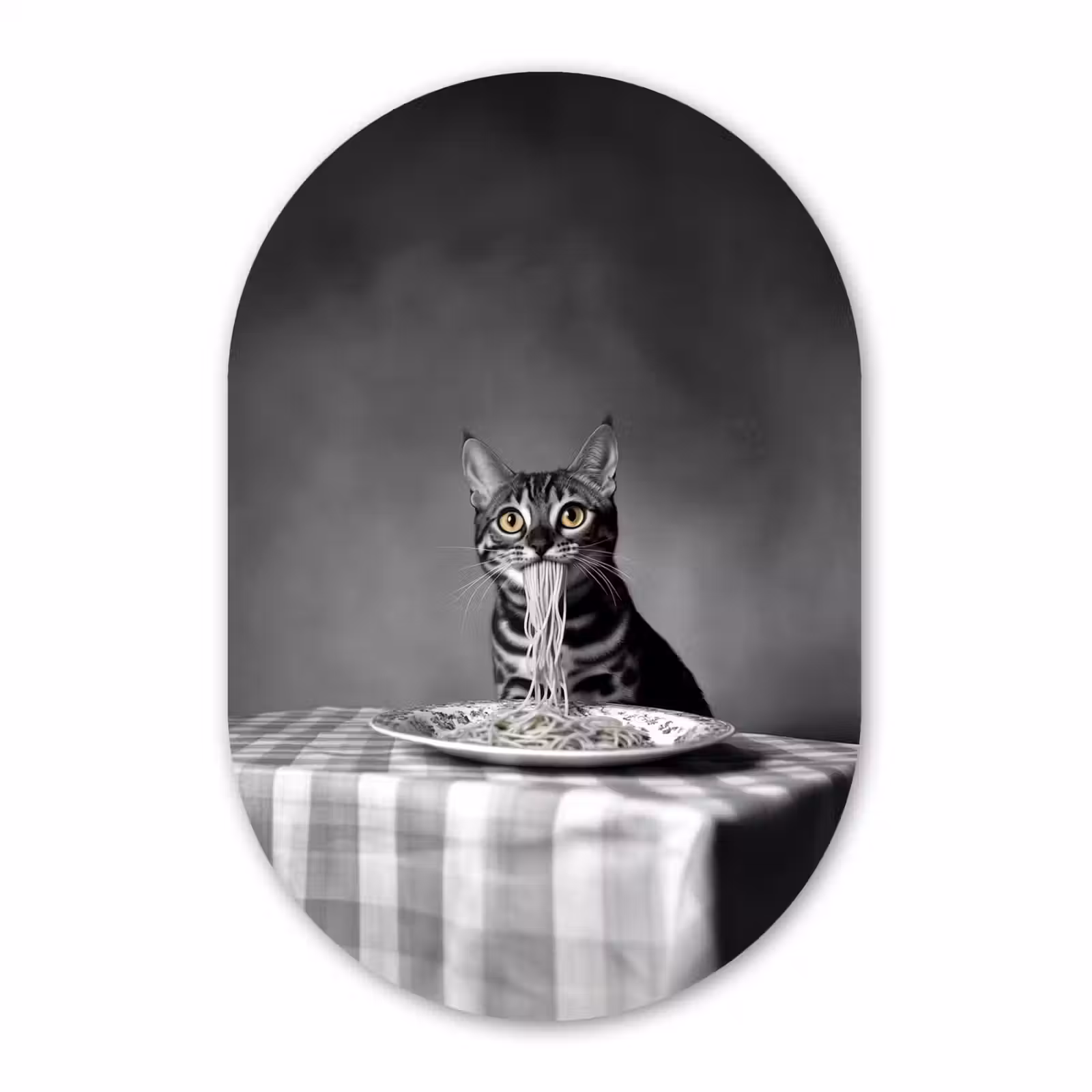 Muurovaal - Glas - Bengaal - Kat - Tafelkleed - Zwart - Wit - Dier — 1