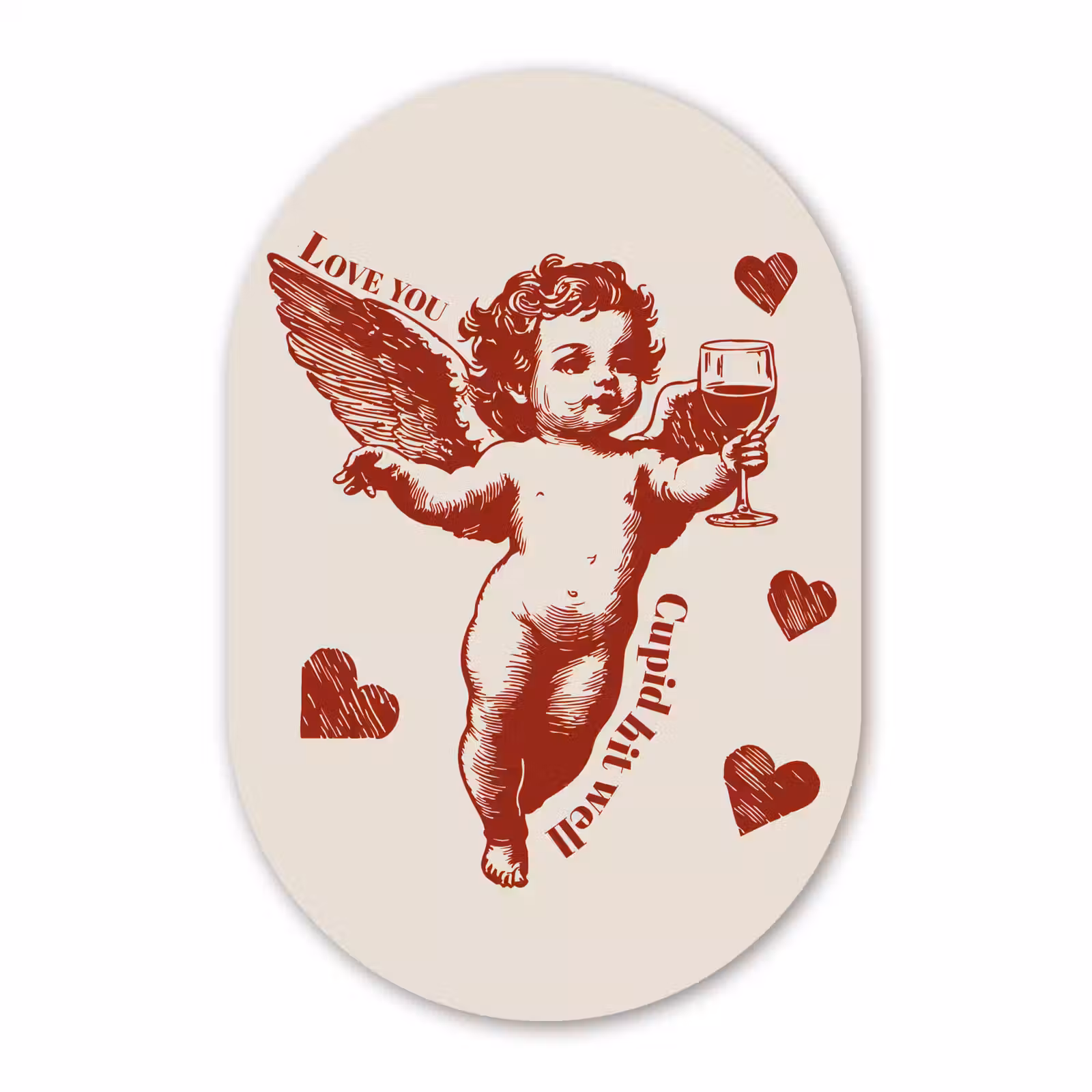 Muurovaal - Glas - Cupido - Hartjes - Rood - Klassiek — 1