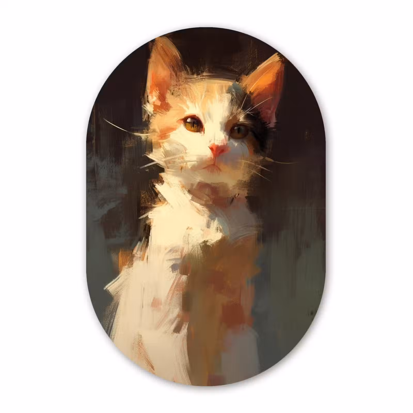 Muurovaal - Glas - Kat - Geschilderd - Artistiek - Wit — 1