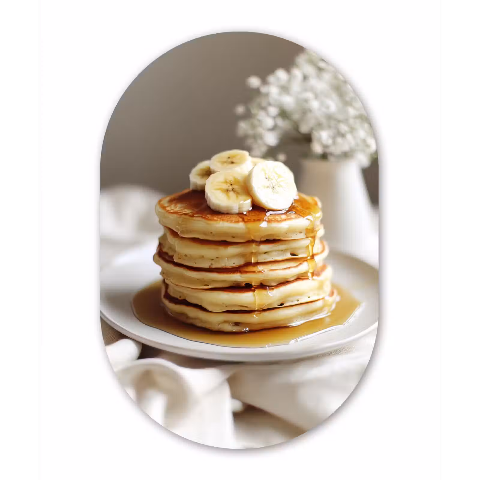 Muurovaal - Glas - Pannenkoeken - Banaan - Siroop - Wit - Beige — 1