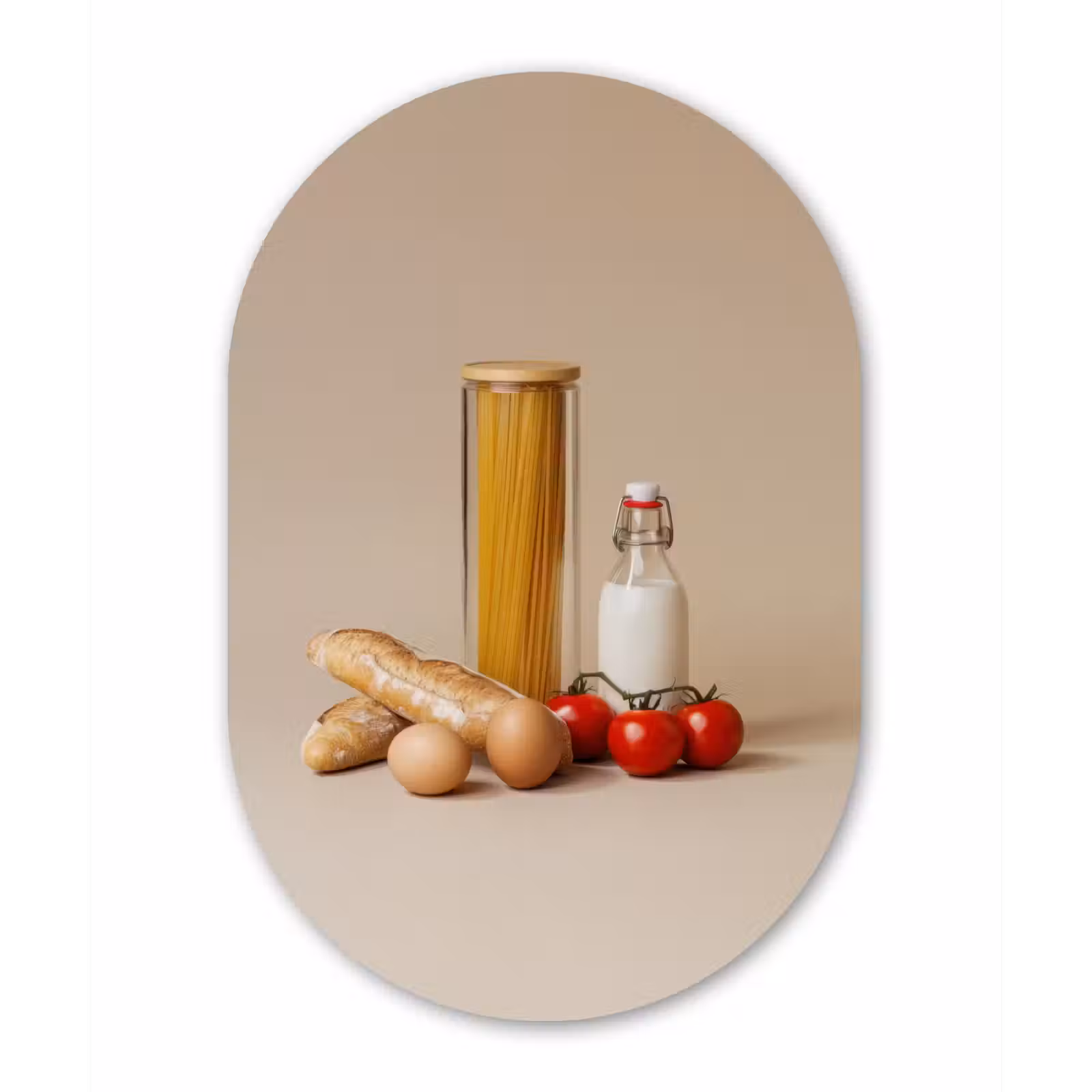 Muurovaal - Glas - Spaghetti - Melk - Tomaten - Eieren - Brood — 1