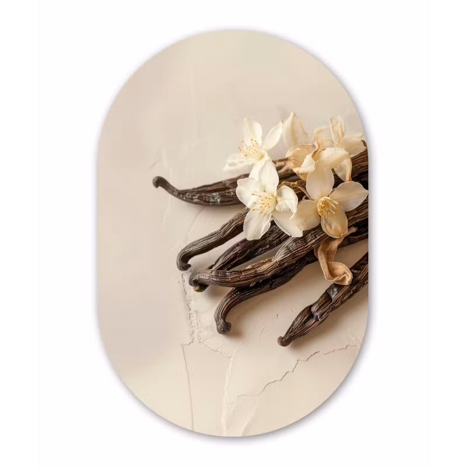 Muurovaal - Glas - Vanille - Bloemen - Beige — 1