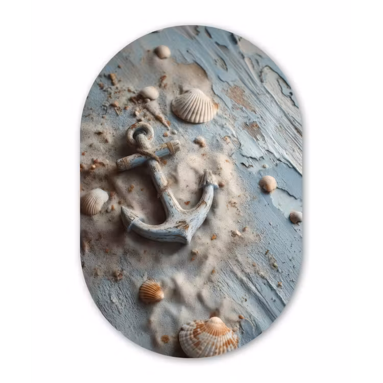 Muurovaal - Glas - Anker - Hout - Schelpen - Zand — 1