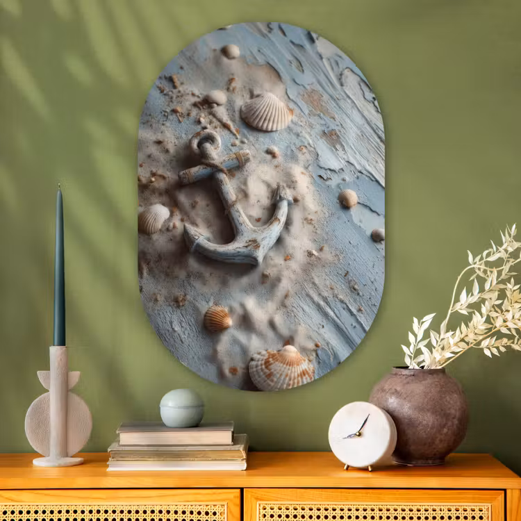 Muurovaal - Glas - Anker - Hout - Schelpen - Zand — 2