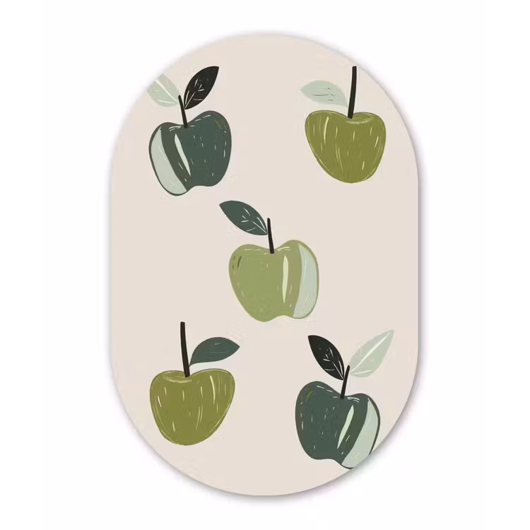 Muurovaal - Glas - Appels - Groen - Illustratie - Bladeren — 1