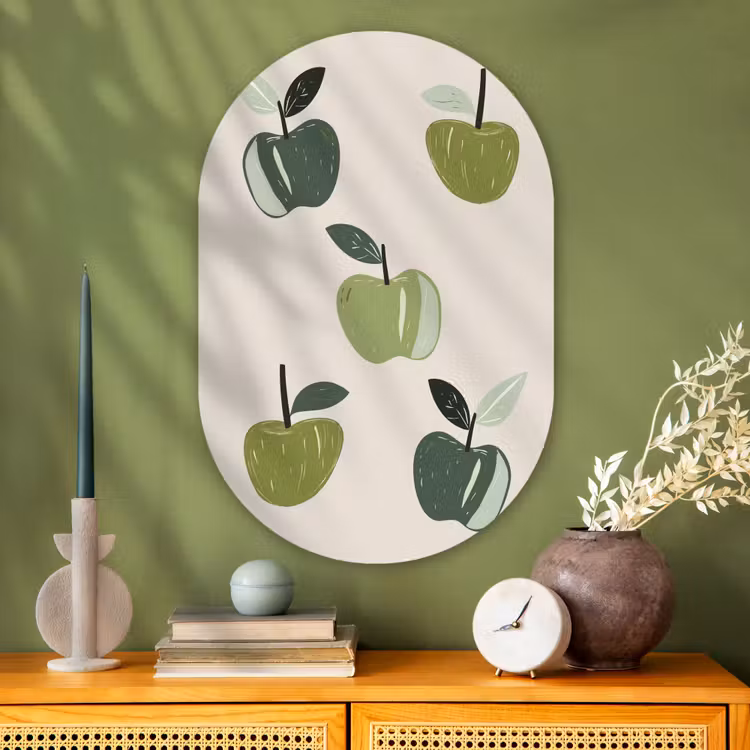 Muurovaal - Glas - Appels - Groen - Illustratie - Bladeren — 2
