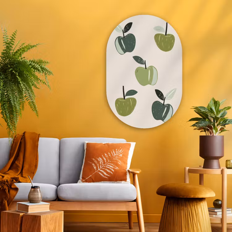 Muurovaal - Glas - Appels - Groen - Illustratie - Bladeren — 3