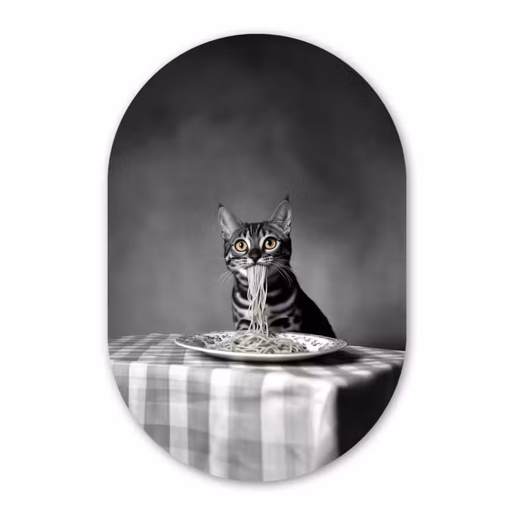 Muurovaal - Glas - Bengaal - Kat - Tafelkleed - Zwart - Wit - Dier — 1