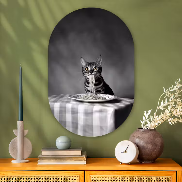 Muurovaal - Glas - Bengaal - Kat - Tafelkleed - Zwart - Wit - Dier — 2