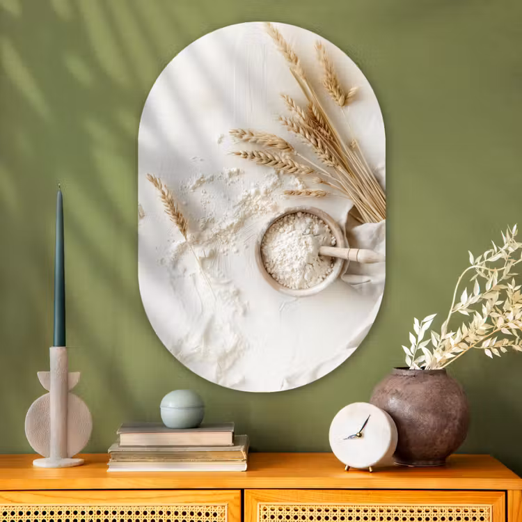 Muurovaal - Glas - Bloem - Hout - Tarwe — 2