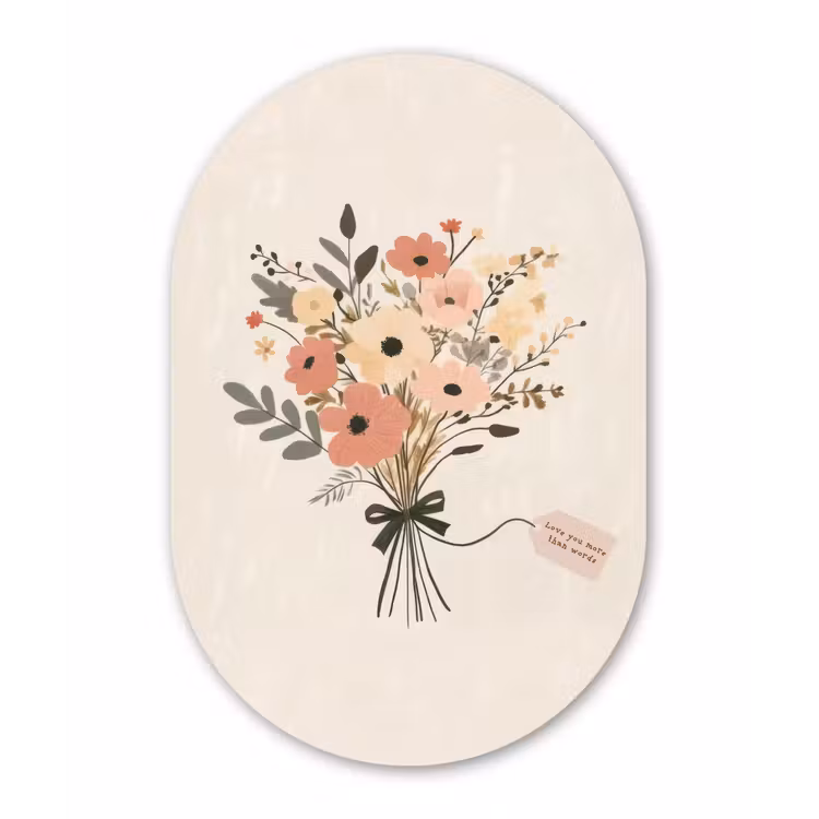 Muurovaal - Glas - Bloemen - Quote - Beige - Lint — 1