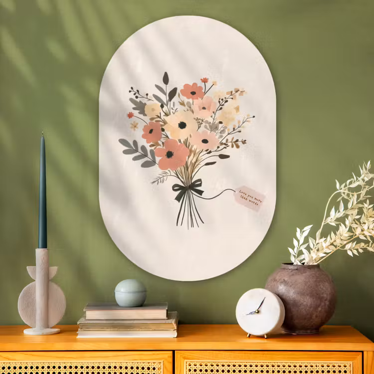 Muurovaal - Glas - Bloemen - Quote - Beige - Lint — 2