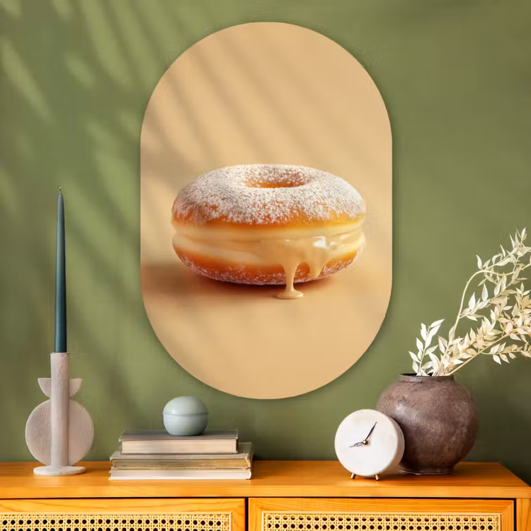 Muurovaal - Glas - Donut - Romig - Poedersuiker - Beige — 2