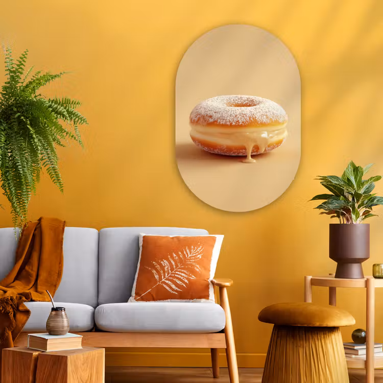Muurovaal - Glas - Donut - Romig - Poedersuiker - Beige — 3