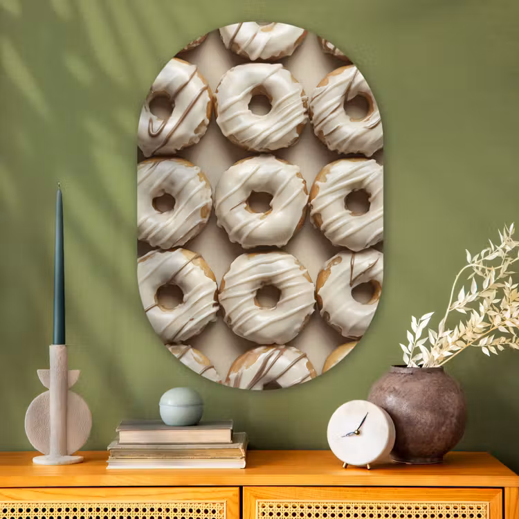 Muurovaal - Glas - Donuts - Chocolade - Wit - Beige — 2