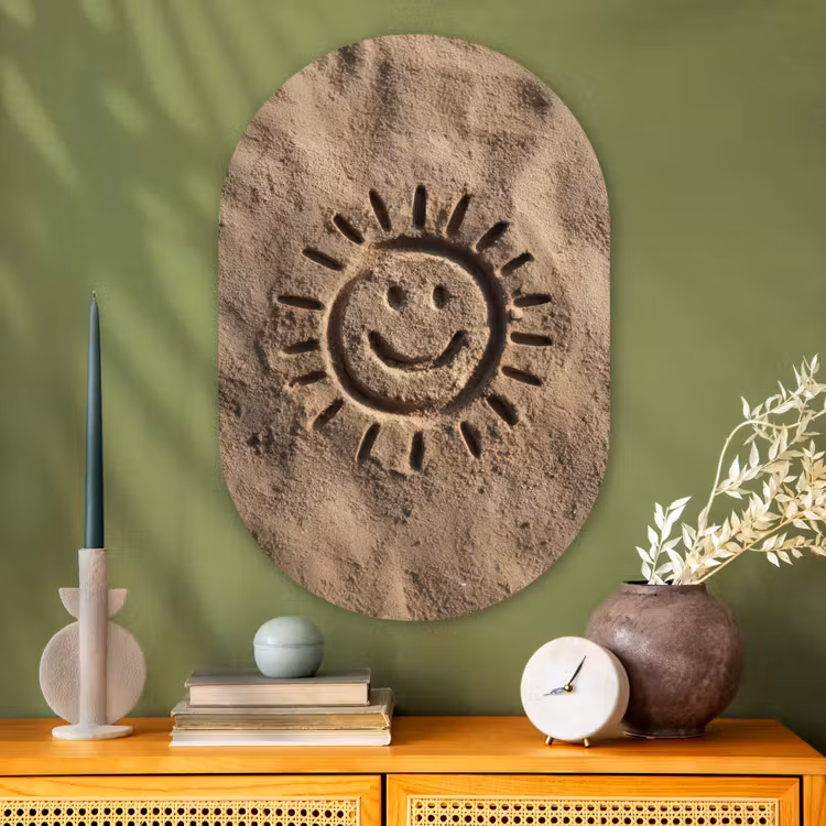 Muurovaal - Glas - Gezichtje - Zon - Zand - Getekend — 2